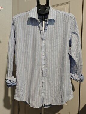 Ben Sherman Light Blue & White Vertical Stripe Button Down Shirt Size 16 34-35 L